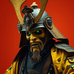 old samurai, goth punk, vibrant yellow, colors, surreal, a french baroque by by alexander mcqueen, hyper detailed, very detailed, photograph, cinematic lighting, photorealistic, octane render, no red background