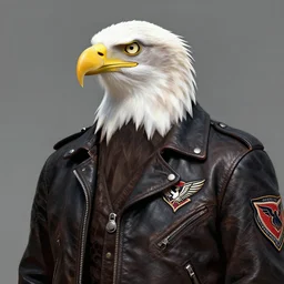 a bald eagle in a leather jacket with wings insignia, digital art, greg rutkowski, artstation