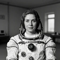 portrait of a soviet astronaut in the empty room, black & white photo by annie leibovitz