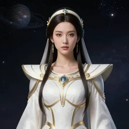 portrait of the powerful empress of the solar system in the style of charlie bowater and in the style of mati klarwein. glowing, ornate and intricate linework, sharp focus, depth of field, stunning, dynamic lighting, ultrafine and hyperdetailed.