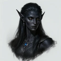 portrait of a feminine male dark elf, obsidian skin, fantasy, elegant, intricate, highly detailed, digital painting, artstation, concept art, sharp focus, illustration