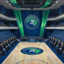 throne room of the minnesota timberwolves, 1 8 8 9, in full military decoration, midnight blue, aurora green, lake blue, moonlight grey, oil on canvas by william sidney mount, fantasy art, trending on artstation