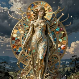 machine gaia, intricate solarpunk illustration by alphonse mucha