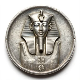 Old silver coin with many ornaments from ancient Egypt, Sphinx in the middle of the coin, highly detailed, concept art, 4k, artstation, cgsociety, octane render.