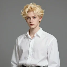 a pretty pale androgynous opal prince with fluffy blond hair wearing a white poet shirt, character design concept, cgsociety, by Gustave Repin and Dan Mumford, artstation