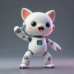 product photo of a futuristic happy surprised robot pet, minimalistic asymmetric cute, by artgerm and greg rutkowski and marc newson and zaha hadid, alphonse mucha, samsung apple webcam, matte glossy materials, neon, kitten puppy pig otter ( fennec ). flowing dancing pose. three quarter view, volumetric light, detailed, octane render, midsommar