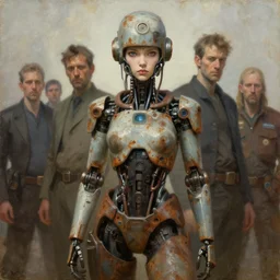 cyborg girl, cybertronic gadgets, rusty colours, biotechnology, bao pnan, tim hildebrandt, wayne barlow, bruce pennington, donato giancola, larry elmore, oil on canvas, denoise, masterpiece, featured on pixiv, cinematic composition,