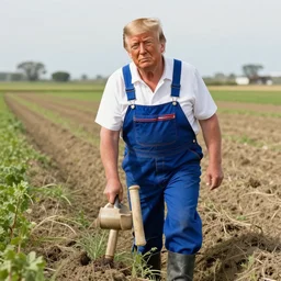 donald trump as a mexican wearing overalls farming in a field as an undocumented person.