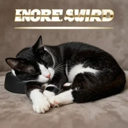 photorealistic sleeping tuxedo cat, award winning photo