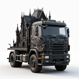 gothic tow truck, stylized 3d render, isolated on a pure white background, centered, entire object in frame, sharp focus, soft studio lighting