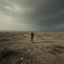 a hover walking alone and abandoned on earth after post - apocalyptic period. abandoned land.