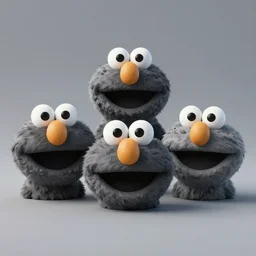 three elmo heads in the style of three wolf moon