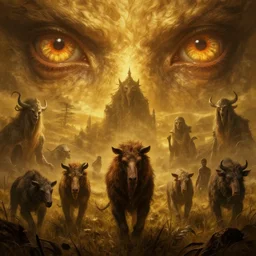 epic professional digital art of hungry eyes, ambient golden light, painted, mysterious, cinematic prairie terrifying animals scene, eerie, mythic, detailed, intricate, grand, leesha hannigan, wayne haag, reyna rochin, ignacio fernandez rios, mark ryden, van herpen, artstation, cgsociety, epic, stunning, gorgeous, wow wow detail