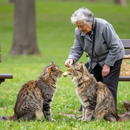 old lady feeds furries in the park