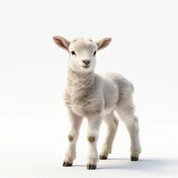 tiny lamb, clean 3d render, full body, isolated on a pure white background, centered, entire subject in frame, sharp focus, soft studio lighting