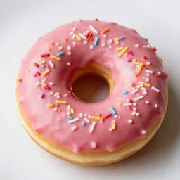 a delicious pink donut with sprinkles