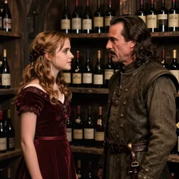 photography emma watsons fight with nicholas cage in a medieval wine cellar detailed matte painting, cinematic