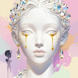 beautiful face, made of porcellaine and crystal, golden tears, dramatic lighting, maximalist pastel color palette, splatter paint, pixar and disney concept, graphic novel by fiona staples and dustin nguyen, peter elson alan bean wangechi mutu, clean cel shaded vector art, on artstation