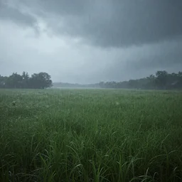 landscape field, hyperrealistic, cinematic, unreal engine 5, rain
