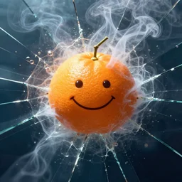 friendly tangerine with a smile, chaotic storm of liquid smoke, stylized beauty portrait, by petros afshar, ross tran, tom whalen, peter mohrbacher, artgerm, shattered glass, bubbly underwater scenery, radiant light
