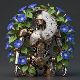 a beautiful intricate fine art portrait photo of a  mechanical industrial steampunk cybernetic yin yang symbol, overgrown with morning glory flowers, Montserrat leaves by tom bagshaw and zach sutton, golden ratio composition,  studio lighting, 50mm lens, very detailed, bionic, cybernetic scifi, deep depth of field, artstation, 8K, highly coherent
