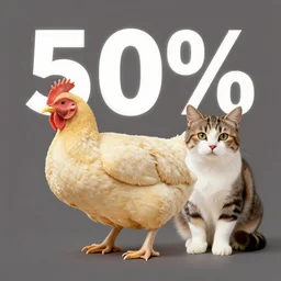 photograph of 50% chicken and 50% cat