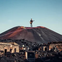 pink floyd playing a gig on top of pompeii vulcano, photorealistic