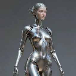 a woman made of shining metal, beautiful high quality realistic fantasy art, trending on artstation by artgerm and greg rutkowski and alphonse mucha
