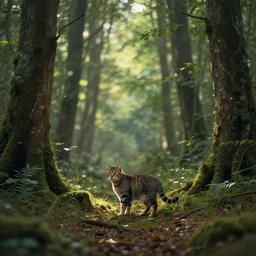 a forest with a cat, trending on artstation, by wayne mcloughlin, backlighting