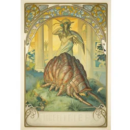 trilobite demigod in palace art nouveau poster, rudolf hammel landscape