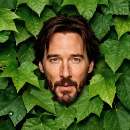 highly detailed comedy caper movie poster with silly wacky zany keanu reeves hiding in leaves, keanu reeves face inside a leafy bush by greg rutkowski, masterpiece, really funny, 1 0 / 1 0 comedy