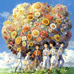 highly detailed illustration of an explosion of flowers by makoto shinkai, by moebius, by aaron horkey, by nico delort, by dan mumford, by otomo, 4 k resolution, realistic colors