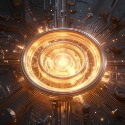 centered electron tube with rings around it, glowing, fantasy, circuitry, explosion, dramatic, intricate, elegant, highly detailed, digital painting, artstation, concept art, smooth, sharp focus, illustration, octane render