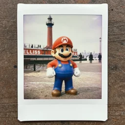 a polaroid style historical photo of Super Mario at Ellis Island from 1904