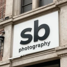 ultra detailed building with a large sign with text : “ sb photography ”