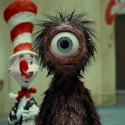 the insane creature with one eye, film still from the movie directed by denis villeneuve and david cronenberg with art direction by zdzisław beksinski and dr. seuss
