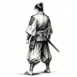full body portrait from behind of a samurai manga, highly detailed, concept art, inkstyle, sketch, art, pinterest
