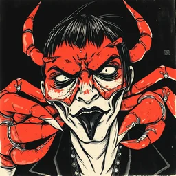 mr. krabs in black lipstick rolling his eyes like a goth teenager, final fantasy character concept by yoshitaka amano, woodcut printing, etching, interacte smooth flowing lines, intracate brushwork, watercolors and acrylics - 9
