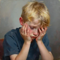 highly detailed painting of deep sadness alone, young blonde boy, expressive emotional sadness piece, trending on art station, abstract emotional sadness expression, very very very beautiful, digital art