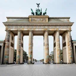 glass bottle pillars, brandenburg gate berlin, made out of bottles, by malika favre, graphic design