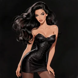 2 8 mm photo beautiful megan fox as barbie varga girl, with long windblown dark hair, retro fashion model, seductive, 1 9 4 0, glamour fashion pose, photo studio with a dark background, in the style of artgerm, illustration, epic, noir, intricate, hyper detailed, artstation, concept art, smooth, sharp focus, ray tracing, vibrant, arney freytag