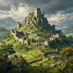 kakariko village like j. r. r. tolkien's middle - earth and arthurian legendarium within the kingdom of avalon. fantastical. beautiful full deep color photography by ansel adams. supreme master of landscapes. iconic. 4 k. lighting by james gurney, victoria finlay, artists master series : color and light by 3 dtotal