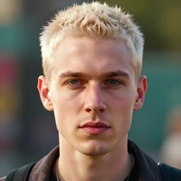 a closeup photorealistic photograph of a white man with bleached hair, hipster. film still, vibrant colors. this 4 k hd image is trending on artstation, featured on behance, well - rendered, extra crisp, features intricate detail, epic composition and the style of unreal engine.