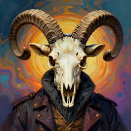 a psychedelic portrait of omin dran skeletal goat skull politician, vibrant color scheme, highly detailed, in the style of romanticism, cinematic, artstation, moebius, greg rutkowski