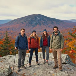 portrait of friends hiking franconia ridge new hampshire in autumn, artwork by etel adnan