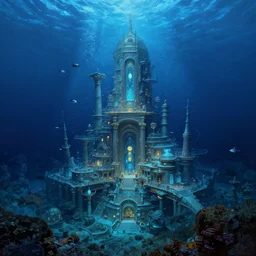 underwater city, under the sea, ancient greece, blue glow highly detailed painting by gaston bussiere, craig mullins, j. c. leyendecker 8 k