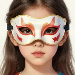 realistic tender sweet portrait of a young cute girl with a nice circus mask, symmetrical eyes, portrait illustration, trending on artstation, characterdesign, sharp focus, illustration, art by ruan jia, ghibli, elena shumilova, leah robinson