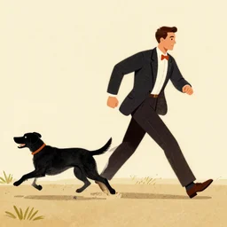 man running from a black dog, vintage illustration by bill traylor, pinterest, tumblr, flickr