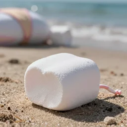 a marshmallow in a bikini at the beach