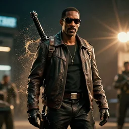 eddie murphy in gears of war battlefield 5, splash art, movie still, cinematic lighting, dramatic, octane render, long lens, shallow depth of field, bokeh, anamorphic lens flare, 8 k, hyper detailed, 3 5 mm film grain